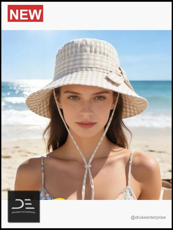 100% Cotton Blend Wide Brim Sun Hat with Drawstring, Packable for Travel